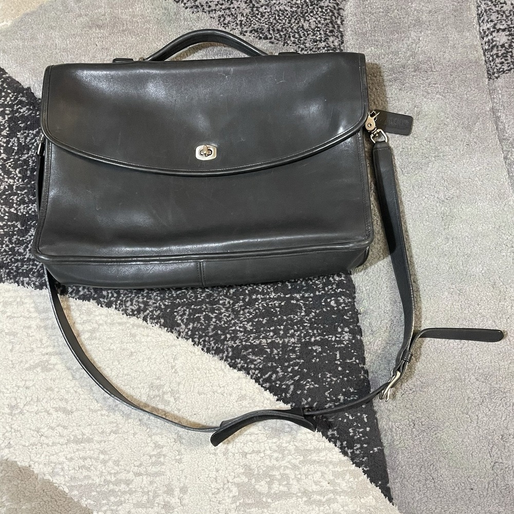 Vintage COACH Lexington Messenger Bag Black Leather Turn Lock Briefcase #5265